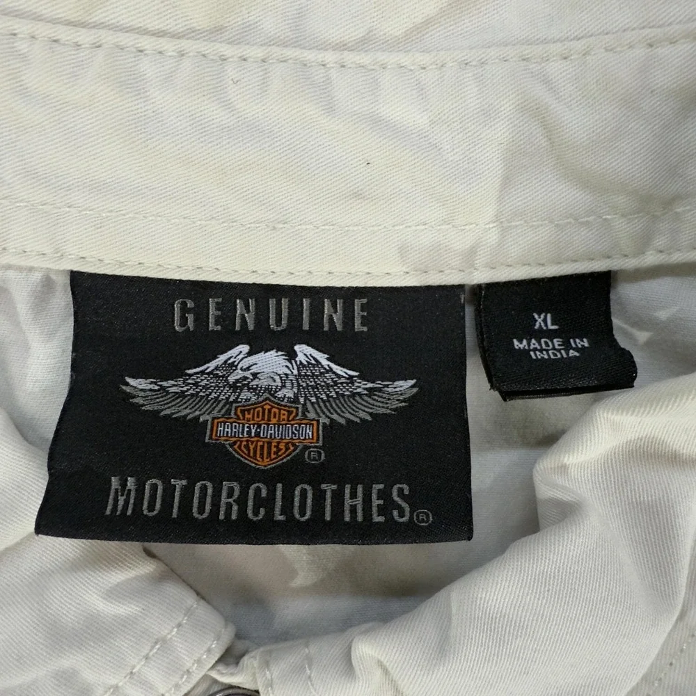Harley-Davidson Shirt Mens XL White Sleeveless Cutoff Button Up Flag Graphic